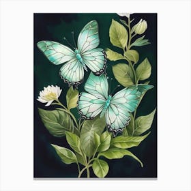 Butterflies On A Green Leaf Canvas Print