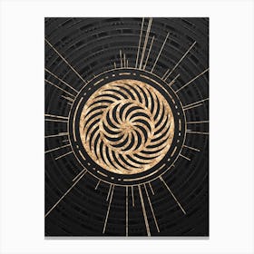 Geometric Glyph Symbol in Gold with Radial Array Lines on Dark Gray n.0244 Canvas Print