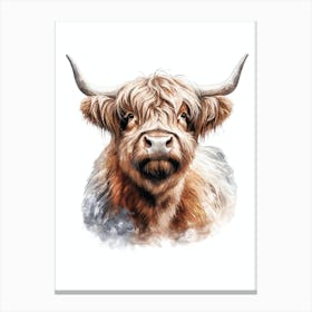 Cute Highland Cow Art Watercolor Painting Portrait Canvas Print