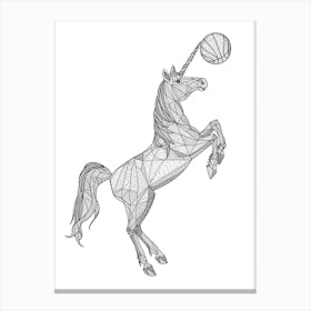 Unicorn Playing Basketball Black & White Illustration 1 Canvas Print