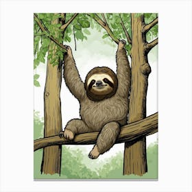 Sloth Hanging In Tree Canvas Print