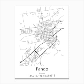 Pando,Uruguay Minimalist Map Canvas Print