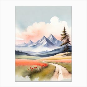 Tranquil Mountains In Minimalist Watercolor Vertical Composition 29 Canvas Print