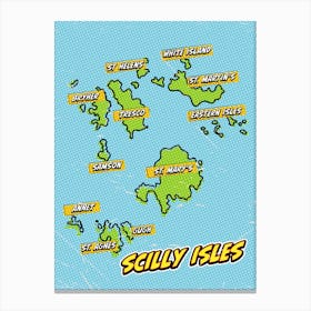 Scilly Isles Pop Art Travel Map Canvas Print