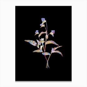 Stained Glass Blue Spiderwort Mosaic Botanical Illustration on Black Canvas Print