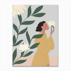 Illustration Of A Woman Smelling Flowers Canvas Print