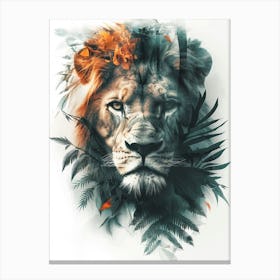 Double Exposure Realistic Lion With Jungle 3 Canvas Print