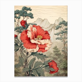 Botan Peony 3 Japanese Botanical Illustration Canvas Print