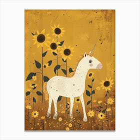 Unicorn In A Sunflower Field Muted Pastels 2 Canvas Print