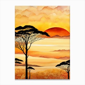 African Sunset Painting Canvas Print