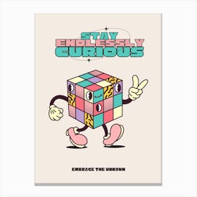 Stay Endlessly Curious Retro Cartoon Wanderlust Quote 2 Canvas Print