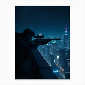 Sniper On A City Roof - Diverse Art Illustration 28 Canvas Print