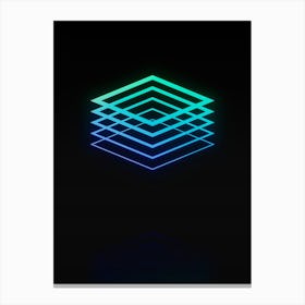 Neon Blue and Green Abstract Geometric Glyph on Black n.0131 Canvas Print