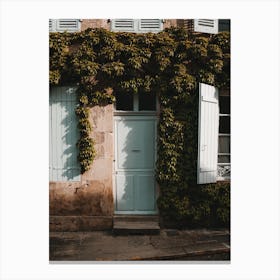 French door walls covered with ivy | Bourgogne | France Canvas Print