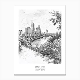 Skyline Austin Texas Black And White Drawing 2 Poster Canvas Print