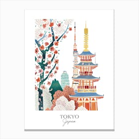 Tokyo Japan Gouache Travel Illustration Canvas Print