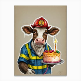 Firefighter Cow Canvas Print