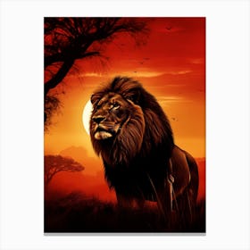 African Lion Sunset Painting 5 Canvas Print
