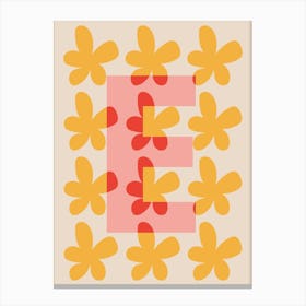 Alphabet Flower Letter E Print - Pink, Yellow, Red Canvas Print