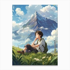 Boy Sitting In The Grass Canvas Print