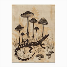 Lizard & Mushroom Block Print 2 Canvas Print