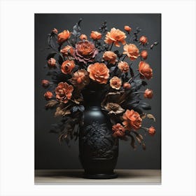 Black Vase With Orange Flowers Canvas Print