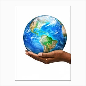 A Human Hand Cradling A Delicate Transparent Globe With Vibrant Countries And Teeming Blue Oceans S (5) Canvas Print