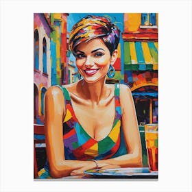 Woman Sitting At A Table Canvas Print