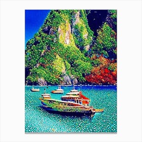 Phi Phi Islands Thailand Pointillism Style Tropical Destination Canvas Print