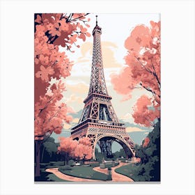 Eiffel Tower, Paris France   Cute Botanical Illustration Travel Canvas Print