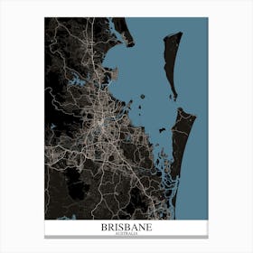 Brisbane Black Blue Map Canvas Print