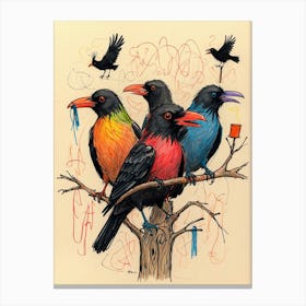 Four Birds In A Tree Canvas Print