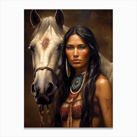 Muskogee Creek Native American Woman With A Horse Canvas Print