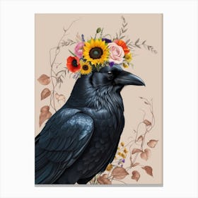 Crow With Flowers 7 Canvas Print