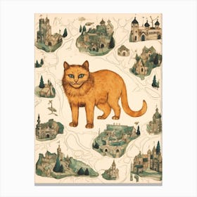 Medieval Style Cat & Village Canvas Print
