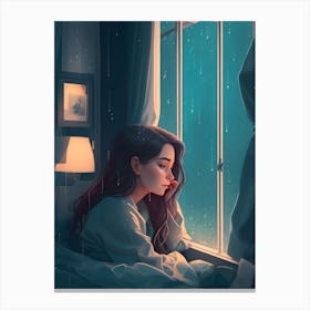 Girl In Bed At Night Canvas Print