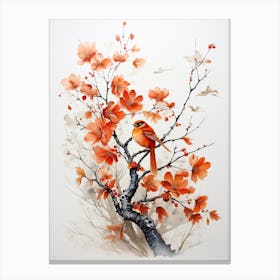 A Bird, Japanese Brush Painting, Ukiyo E, Minimal 3 Canvas Print