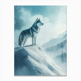 Wolf Standing On Snowy Mountain. Generated with AI. Art Print Canvas Print