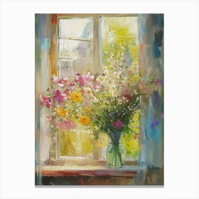 Freesia Flowers On A Cottage Window 4 Canvas Print