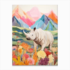 Colourful Rhino With Plants 6 Canvas Print