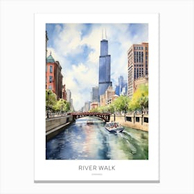 River Walk Chicago Watercolour Travel Poster Canvas Print