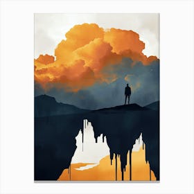 Man Standing On A Cliff, Minimalism 2 Canvas Print