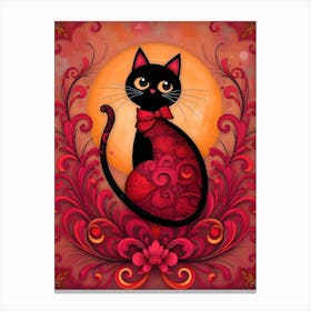 Whiskers of Enchantment: A Black Cat In Red Canvas Print