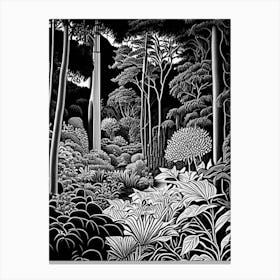 Vandusen Botanical Garden, 1, Canada Linocut Black And White Vintage Canvas Print
