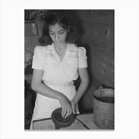 Mexican Girl Grinding Peppers, Robstown, Texas By Russell Lee Canvas Print