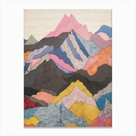 Mount Athos Greece Colourful Mountain Illustration Canvas Print