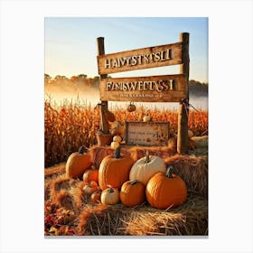 Autumn Harvest Celebration Pumpkins And Gourds Of Various Sizes Nestled In A Straw Bale Mound Flan (2) Canvas Print