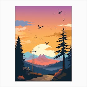 Landscape With Trees And Birds Canvas Print