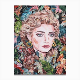 Floral Handpainted Portrait Of Princess Madonna 2 Canvas Print
