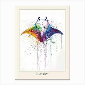 Manta Ray Colourful Watercolour 2 Poster Canvas Print